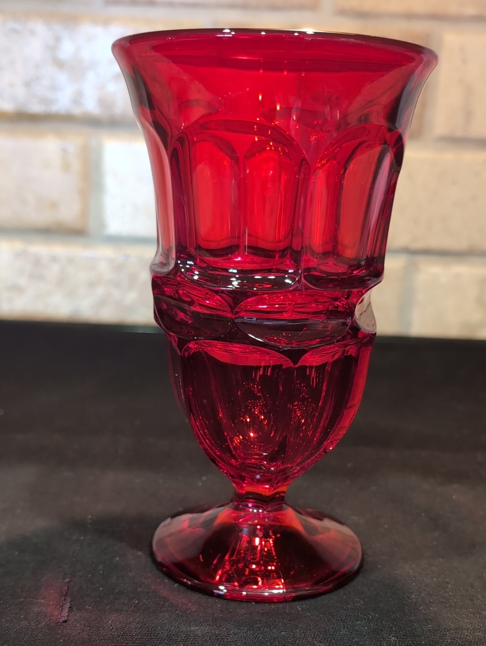 One (1) MCM Fostoria Argus Ruby Red Paneled Thumb Print Iced Tea Water Glass